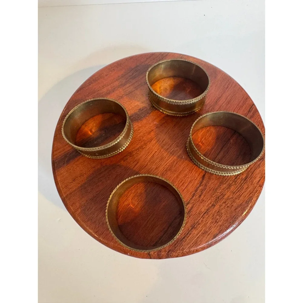 Vintage Brass Napkin Rings Set‎ of 4 Gold Tone Beaded Edge Classic Table Decor